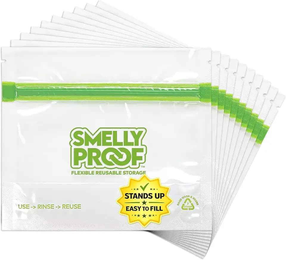 Smelly Proof 10 x Reusable Food Storage Bags, Reusable Freezer Bags, Reusable Snack Bags, Stand-Up Expandable “Stand & Fill”, Clear 3-Mil 6” x 4”, US Made, BPA FREE, NO PEVA, 10-pk