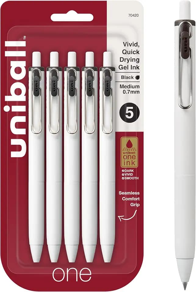 uniball™ one Retractable Gel Pens, Medium Point (0.7mm), Black Ink, 5 Pack