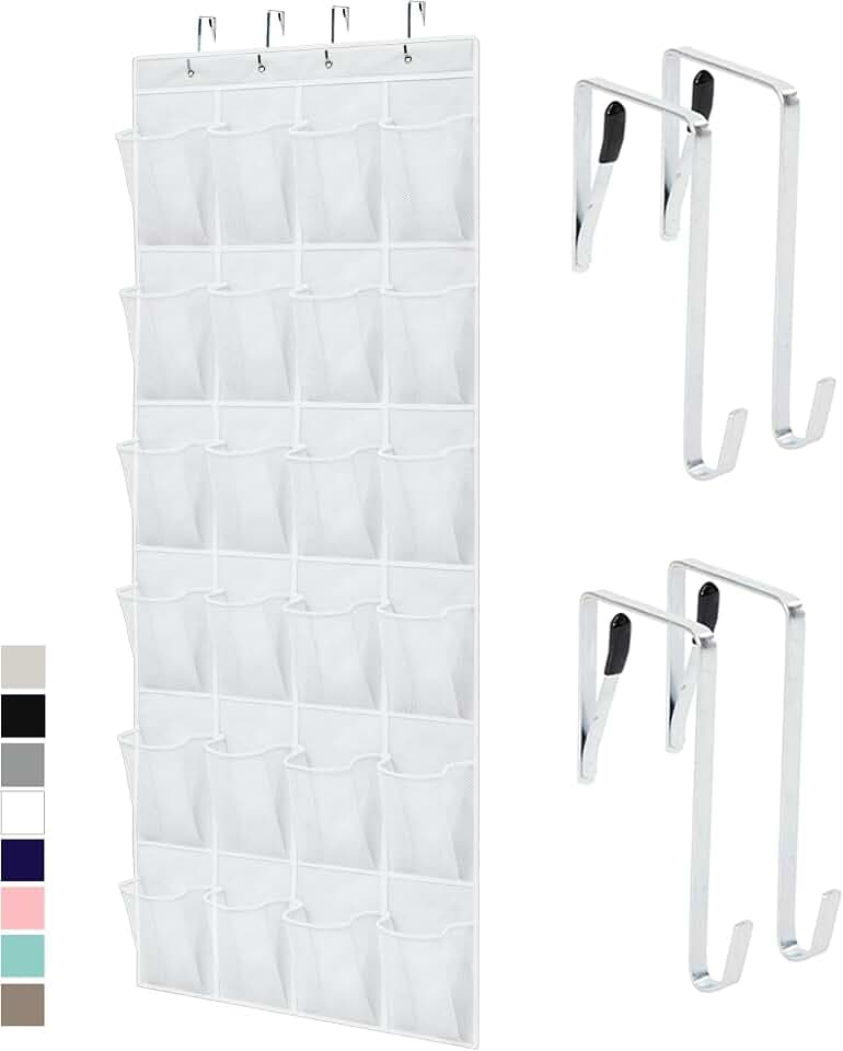 GORILLA GRIP Over the Door Shoe Organizer, 24 Large Pockets, White
