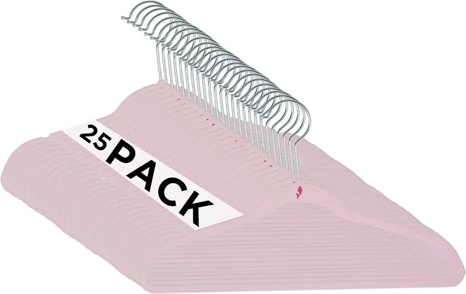 Simplify 25 Pack Kids Velvet Hangers | Slim | Non-Slip Design | Space Saving | Childrens Clothes | Shirts | Pants | Dresses | Baby Nursery | Closet Storage & Organization | Blush