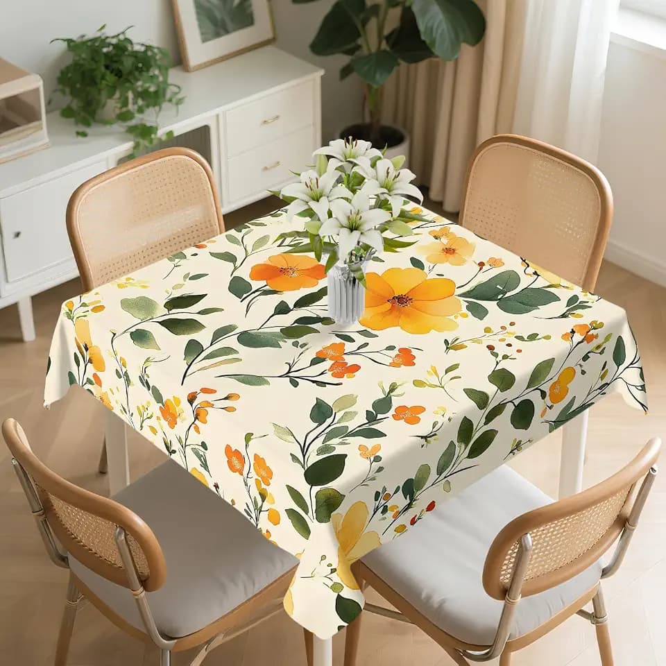 Square Tablecloth 54x54In Floral Table Cover 60x60In Washable Table Cover for Party Restaurant, Picnic, Indoor and Outdoor Dining, 54x54In, Wildflower