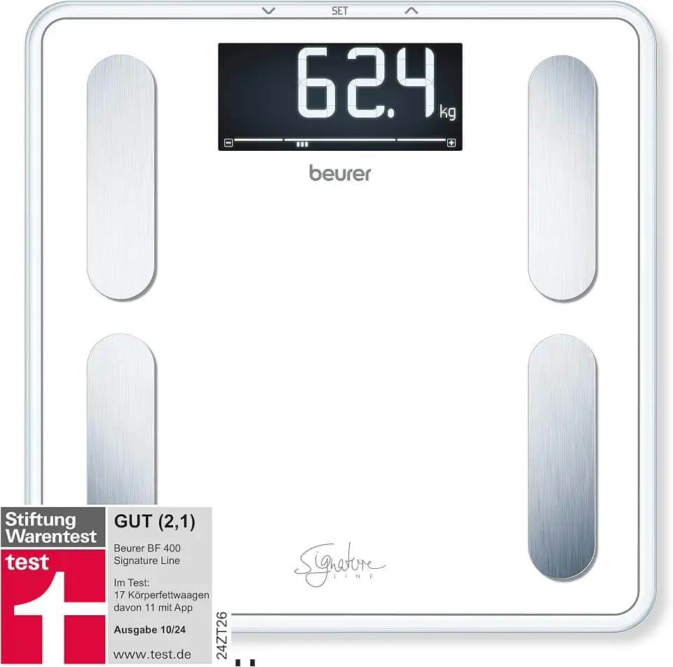 Beurer BF 400 white Diagnosewaage Signature Line, präzise Körperanalyse für bis zu 10 Personen, mit extra großem Invers-LCD-Display, Tragkraft bis 200 kg
