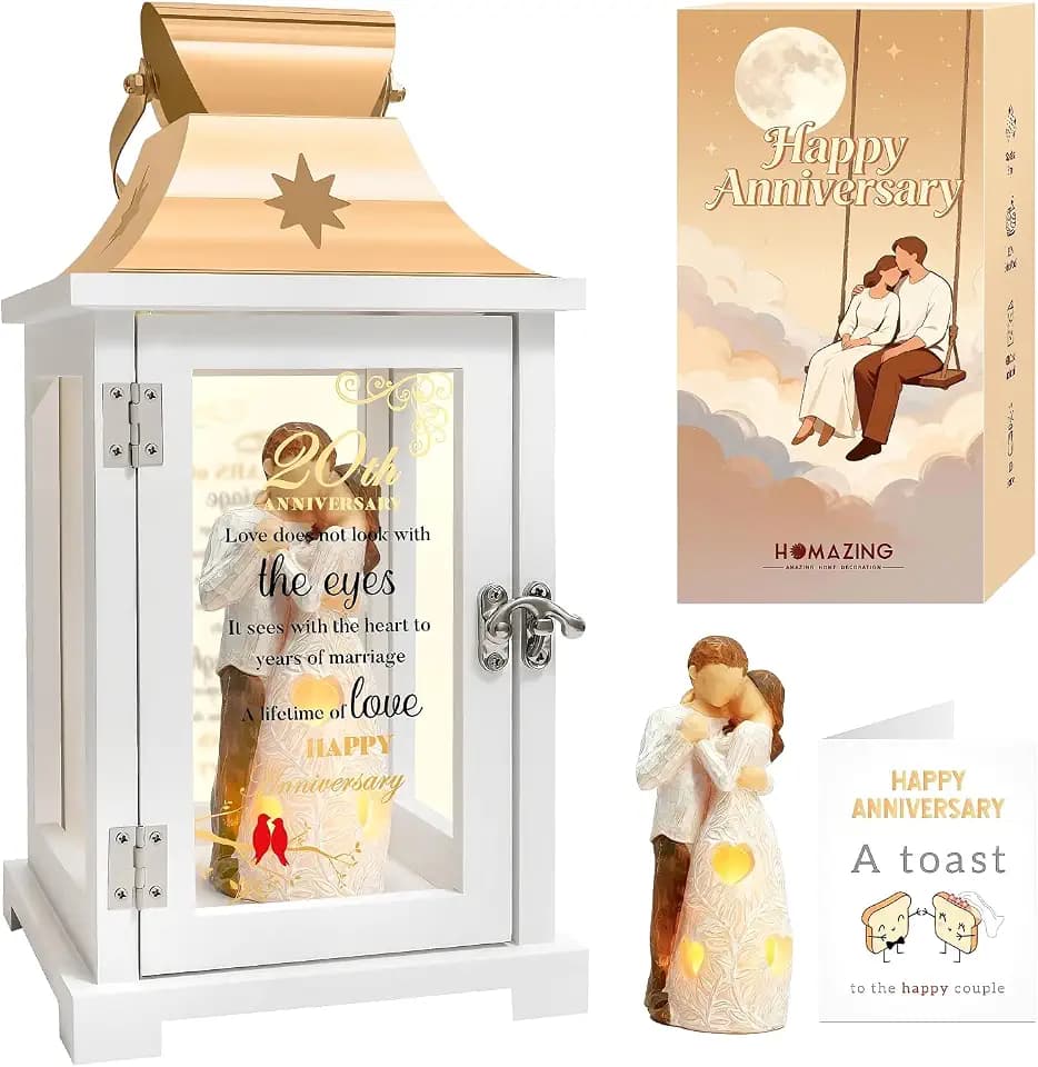 20th Anniversary Wedding Gifts for Couple Wife Women, 20th Wedding Anniversary Couple Figurine Lantern, Golden 20 Years of Marriage for Couple, Wife, Her, Women, Husband