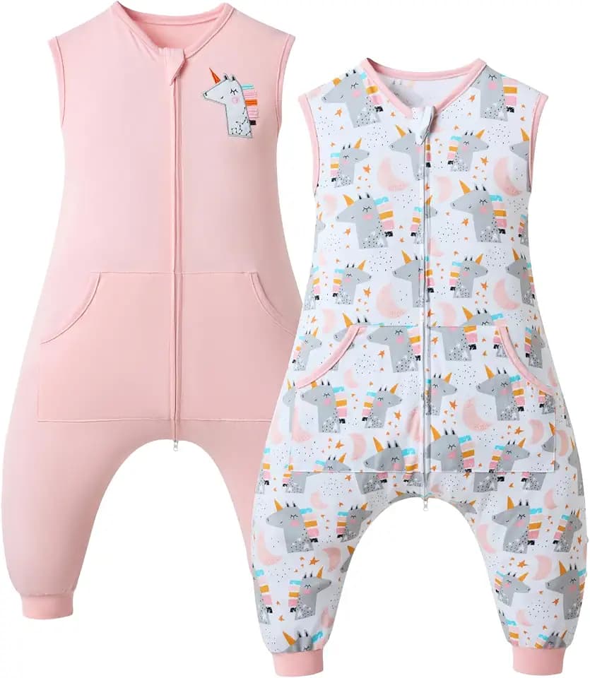 WONDAY 2 Pack Toddler Sleep Sack with Feet, 0.5 TOG Wearable Blanket, Unicorn Pattern, 12M-2T