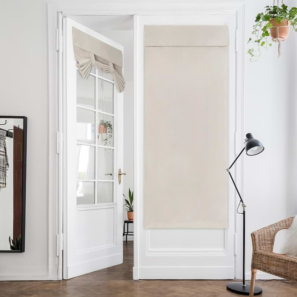 HOMEIDEAS Blackout Door Curtains for French Door 26x80 Inch Cream