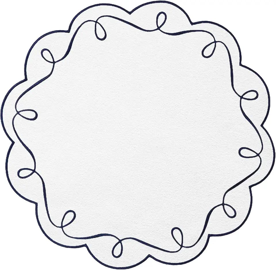 16.5 Inch Ribbon Twirl Embroidery Round Placemats Set of 4, Scalloped Round Table Mats for Party Kitchen Dining Decoration, Navy