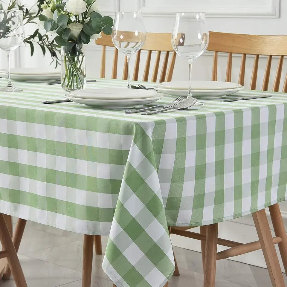 maxmill Checkered Square Tablecloth Stain Resistant Waterproof and Wrinkle Resistant Washable Heavy Weight Soft Table Cloth Gingham for Dining Room and Outdoor Use, 52 x 52 Inch Mint and White