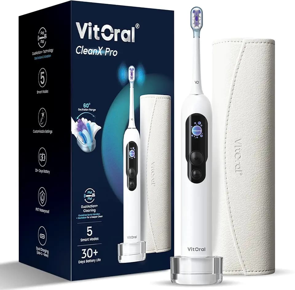 CleanX Pro Elektrische Zahnbürste, DualAction Oszillierende & Schalltechnologie, 6 Smart-Modi, 30+ Tage Akkulaufzeit, IPX7 wasserdicht, USB-C Schnellladung, für empfindliches Zahnfleisch und