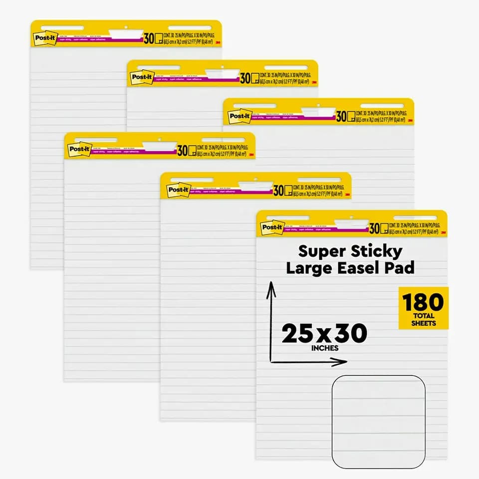 Post-it Super Sticky Easel Pad, 25 x 30 in, White Lined, 6 Pads