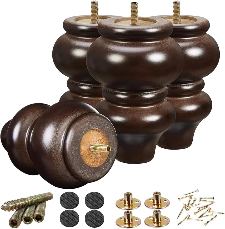 SHANJUE 5 Inch Sofa Legs Wood Round Furniture Feet for Chair & Bed, 4 Pack