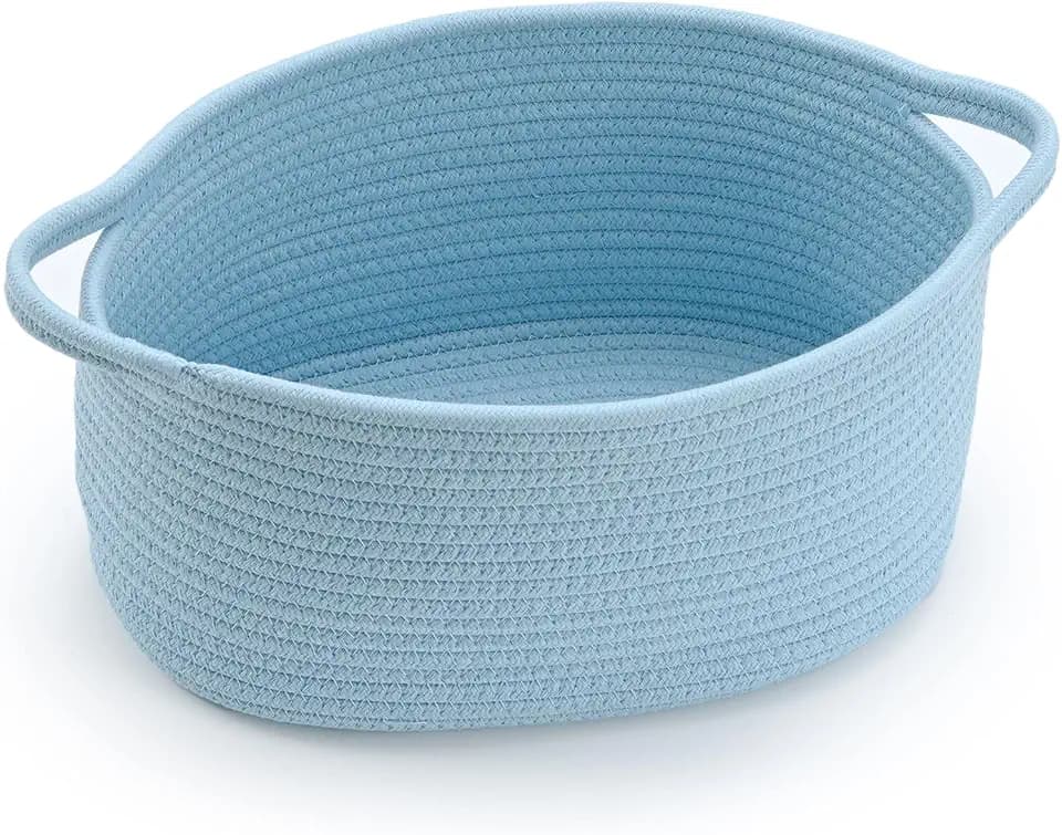 Happyiren Baby Blue Cute Woven Storage Basket with Handle, Baskets for Gifts Empty, Gift Baskets for Valentines Day, Baby Shower, Burr, Raffle Fundraiser, Decorative Organizer Box for Baby Toy Pet