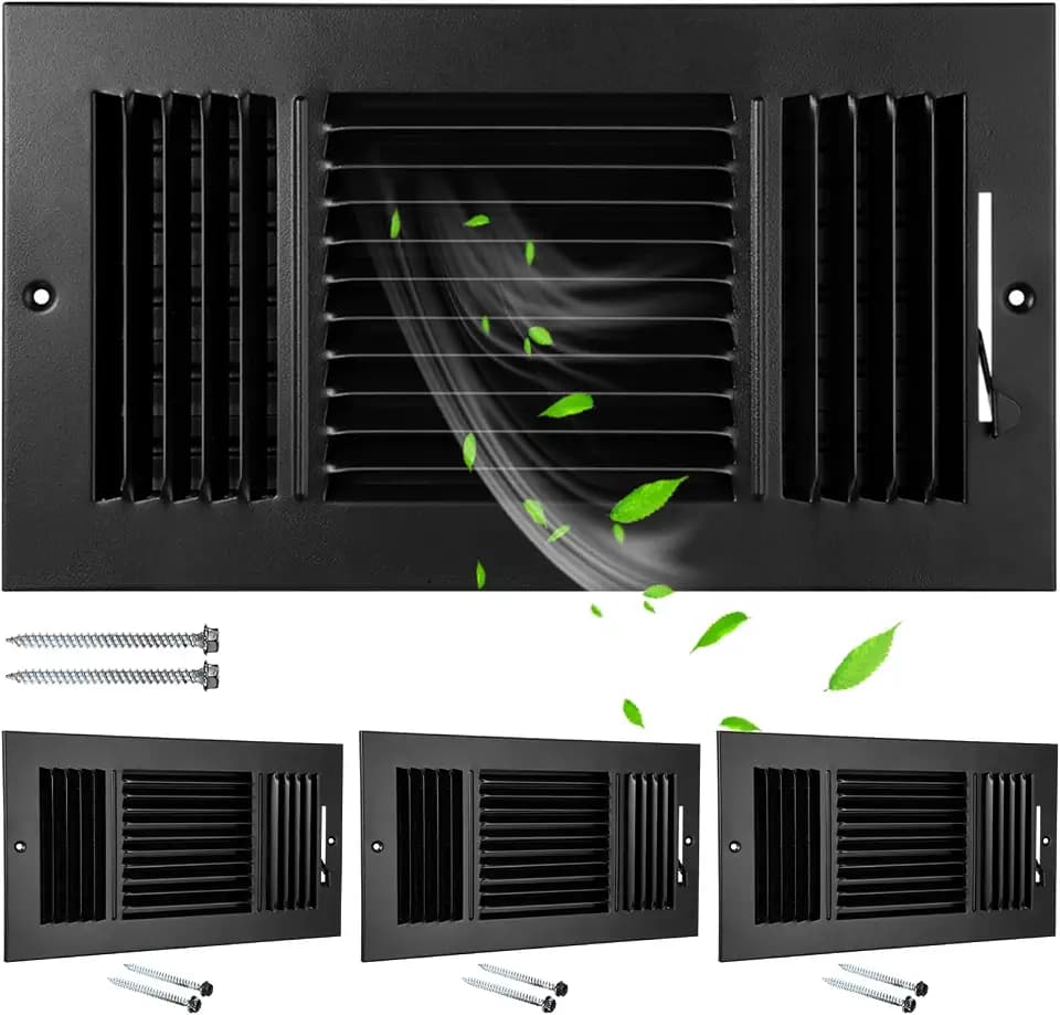 Wesiti 4 Pcs 12 x 6 Inch Vent Covers Air Register 3 Way Steel, Black