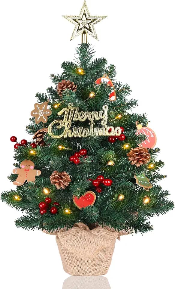 Techip Mini Tabletop Christmas Tree with Lights, 22-Inch Holiday Home Decor