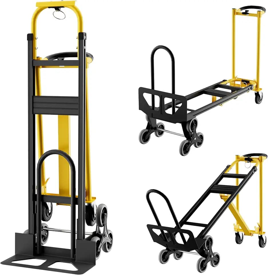 Heavy Duty Aluminum Hand Truck, 3-in-1 Convertible Folding Dolly Cart, Stair Climbing Hand Truck with Wheels, Industrial Platform Trolley for Warehouse, Home, Office & Transport Moving