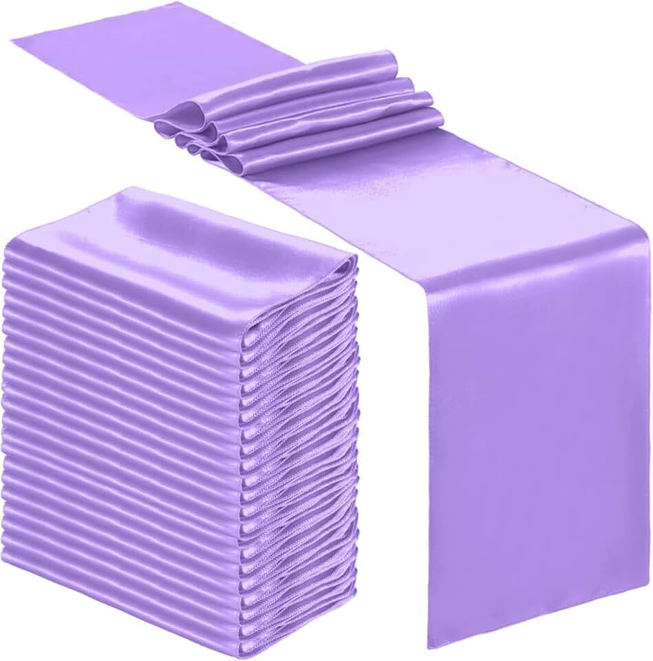 Bencailor 24 Pcs Light Purple Satin Table Runners Bulk, 12 x 108 Inch