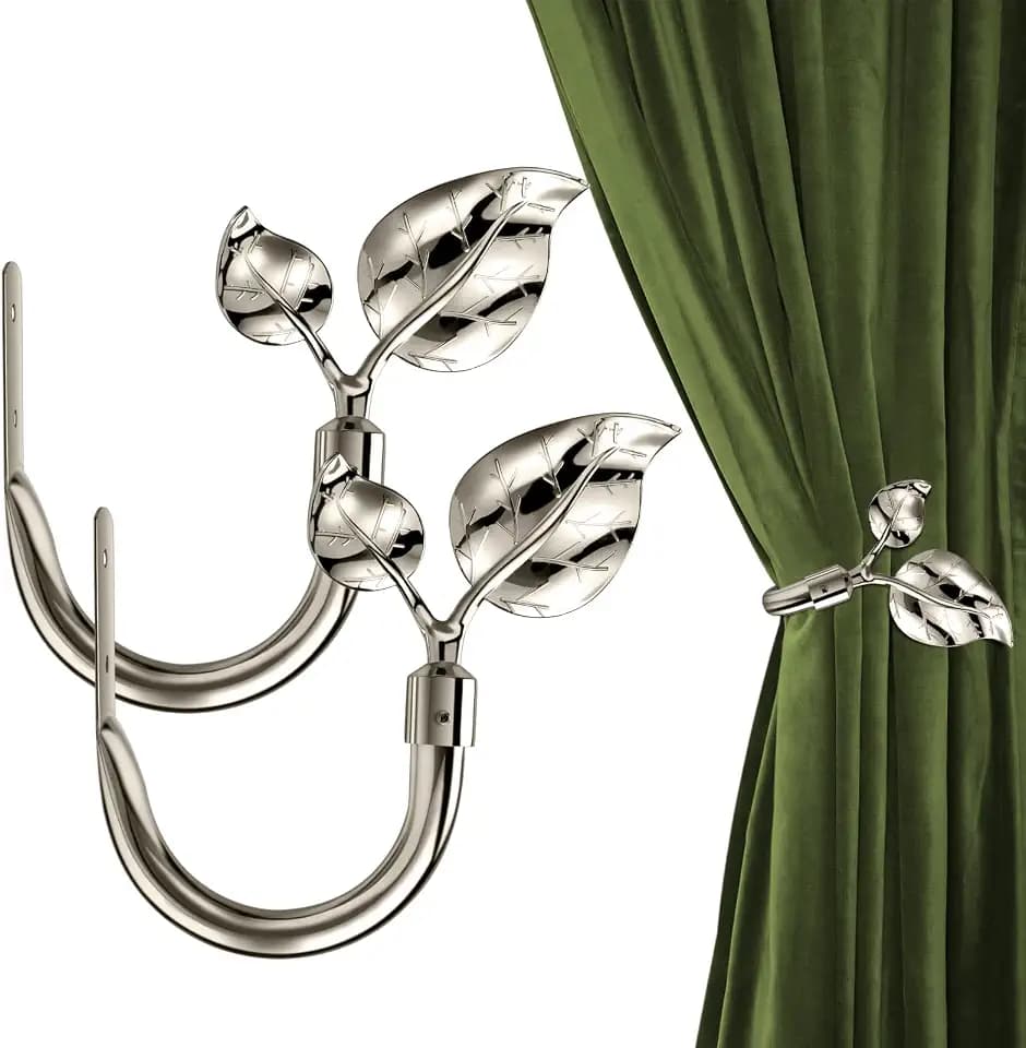 HIKMLK Leaf Shaped Curtain Tieback Holdbacks 2pcs, Handmade Metal Curtain Side Holders for Wall, Curtain Hook Pull Backs for Drapes Window Decoration