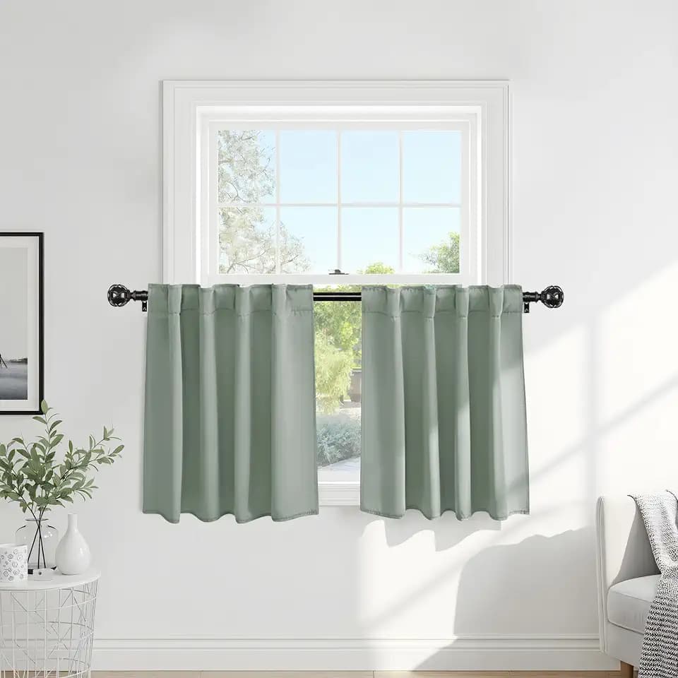 PONY DANCE Short Blac0ut Curtain Panels for Basement, Small Curtains for Bathroom, Thermal Insulated Tiers for Basement (2 Panels, Cream, 34x36 Inch)