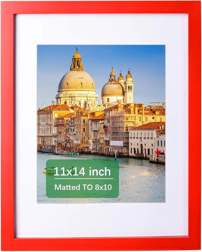 wyooxoo 11x14 Picture Frame Made of Solid Wood Red Photo Frames Display Pictures 8x10 with Mat or 11x14 Without Mat Colorful Frame - Horizontal and Vertical Formats for Wall