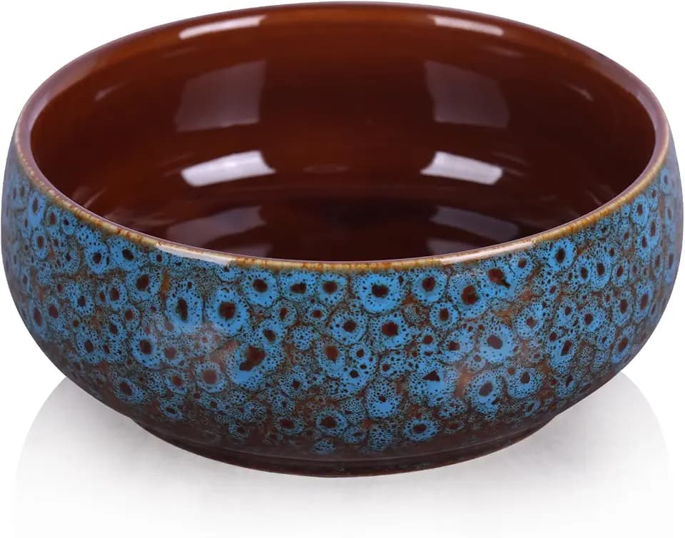 5.9“ Blue Ceramic Decorative Bowl – Pottery Key Bowl for Entryway Table, Candy Dish, Jewelry Trinket Dish, Fruit Bowl for Kitchen Counter, Rustic Blue Glazed Bowl for Home Decor