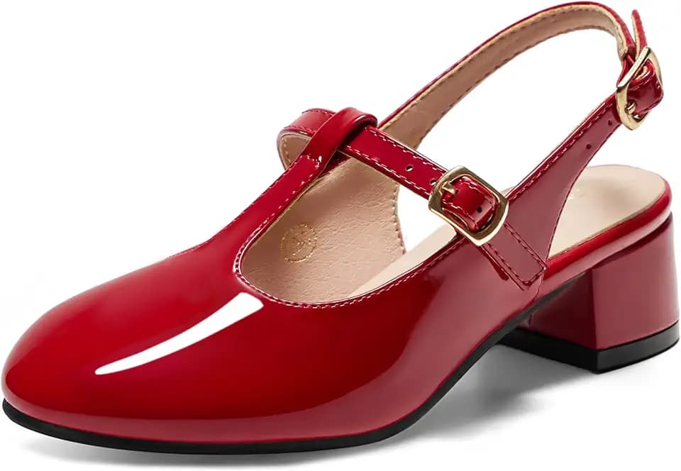 Girls Lambskin Insole Mary Jane Pumps T-Strap Slingback Shoes