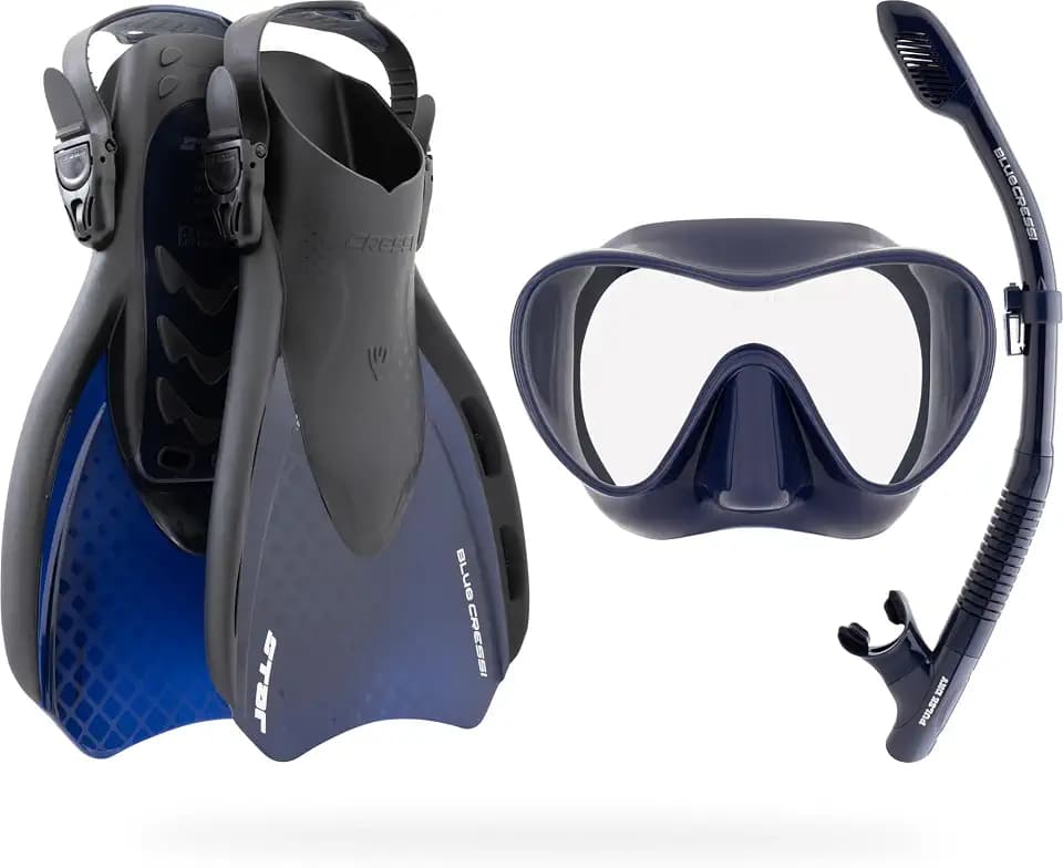 Cressi Adult Snorkel Set, Voyager Set, Dry-Top Float Valve, Wide View Mask