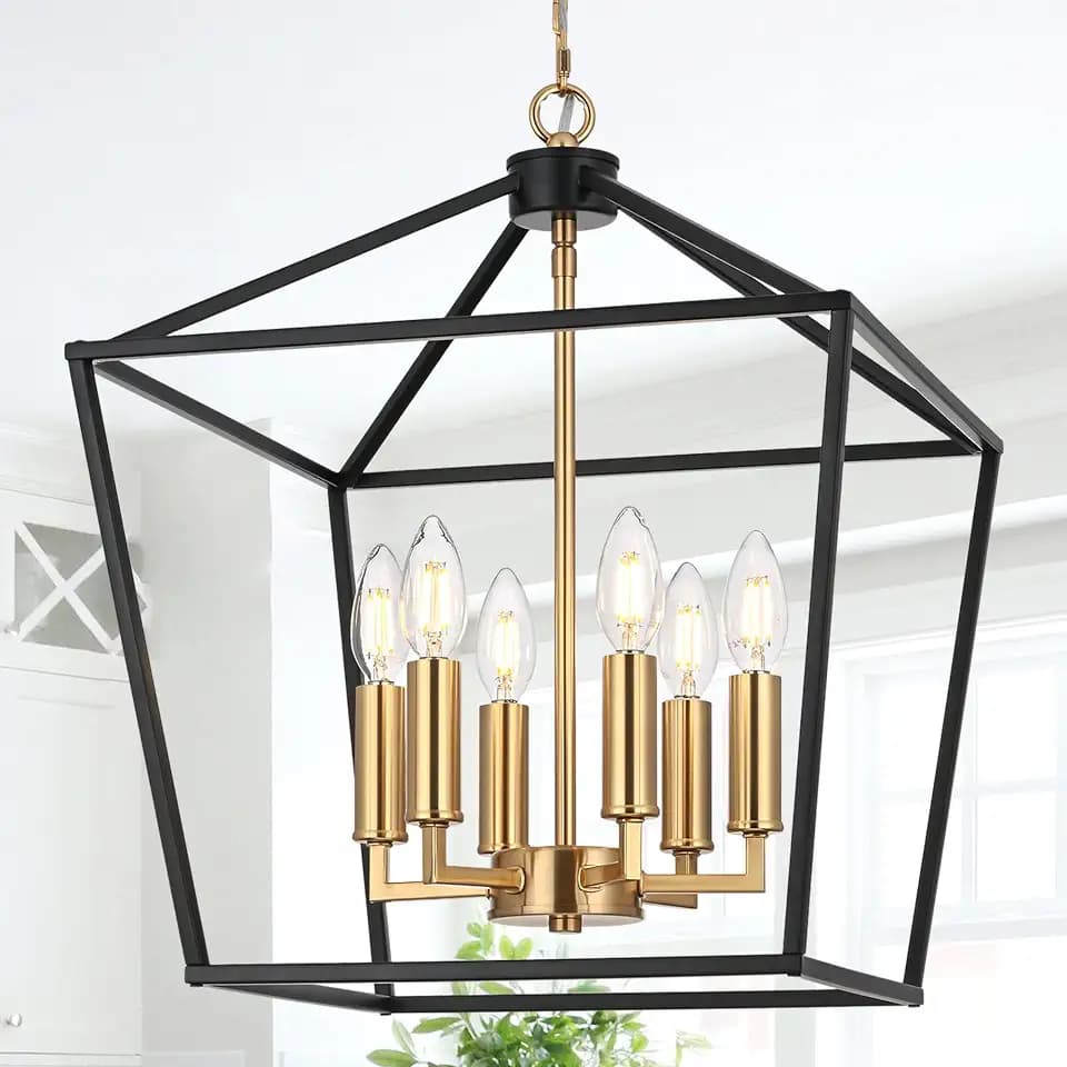 MELUCEE Black Lantern Pendant Light 6 Light with E12 Brass Candle Base