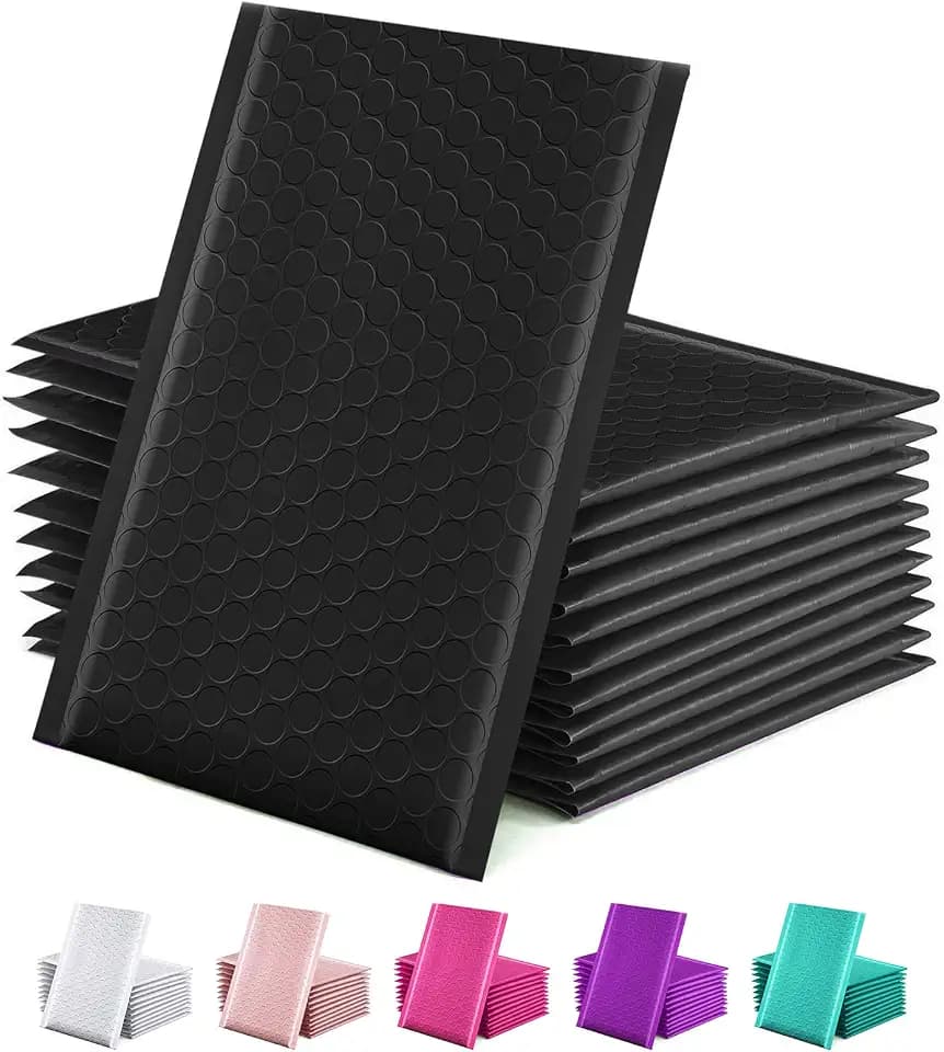 GSSUSA 100 Pack Bubble Mailers 6x10 Inches Black Shipping Bags Self Seal
