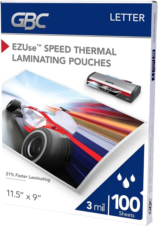 GBC Laminating Sheets, Thermal Laminator Pouches for 12" Laminators, 3 Mil, Fits Letter Size Paper 11.5 x 9 Inch, EZUse Speed, 100 Count (WSM303100EZS)
