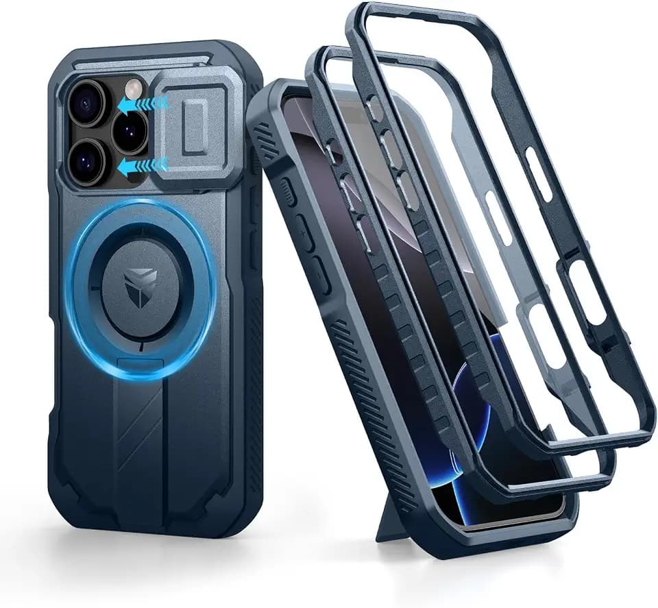 Dexnor for iPhone 16 Pro Case with Slide Camera Cover&Adjustable Kickstand & Built-in Screen Protector,Compatible with MagSafe Shockproof Bumper Cases Heavy-Duty Magnetic Protective Cover,Navy Blue