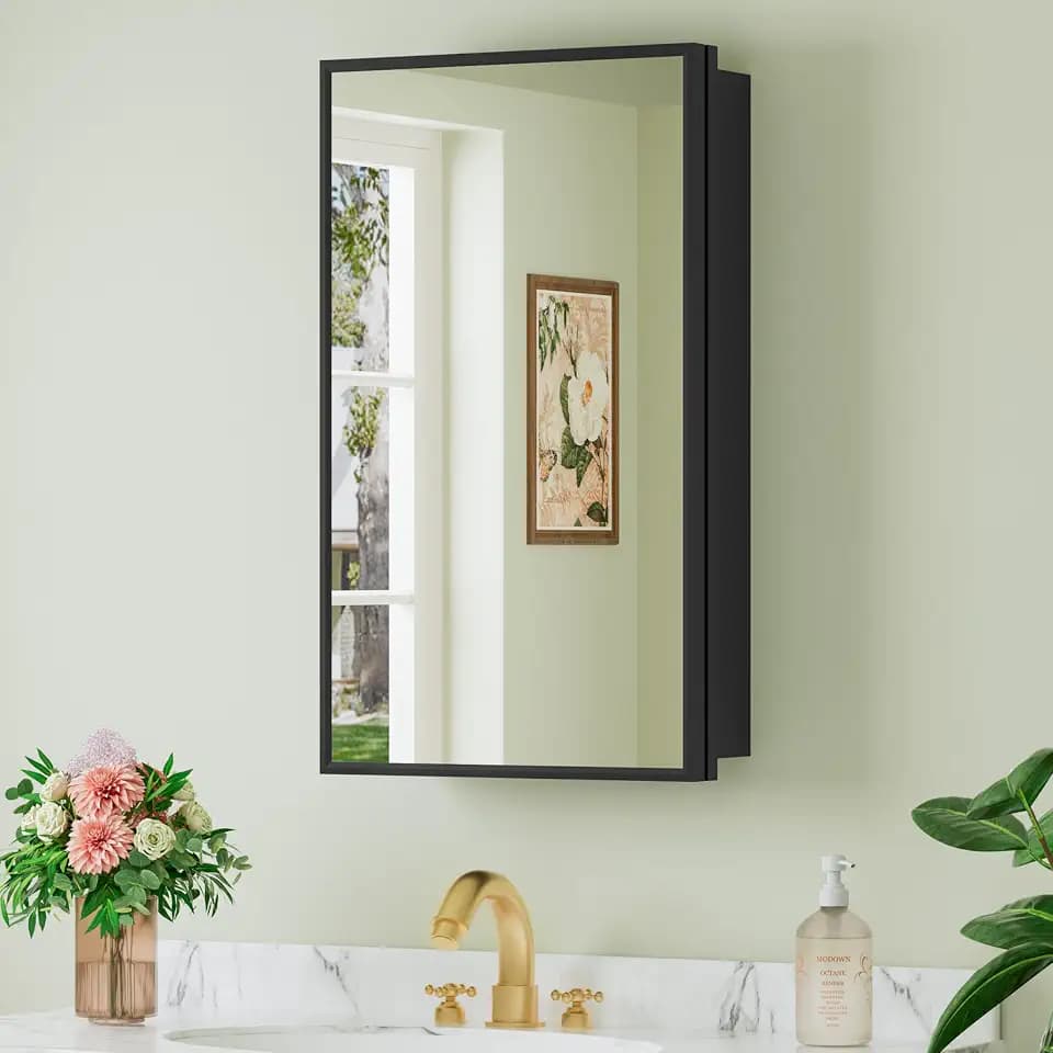 Buruis 14 x 24 Inch Framed Medicine Cabinet Mirror for Bathroom, Black