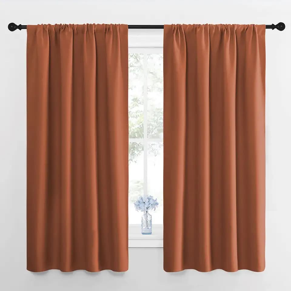 NICETOWN Kitchen Curtains, Burnt Orange, 34" x 40", Set of 2, Short Blackout Curtains & Drapes, Thermal Insulated Rod Pocket Window Treatment Draperies for Nursery