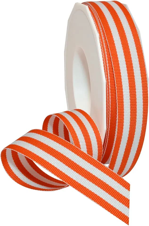 Morex Ribbon Striped Polyester Grosgrain Ribbon, Party Decorations, Gift Wrapping, Fun Patterns, 7/8" by 20 yd., Orange