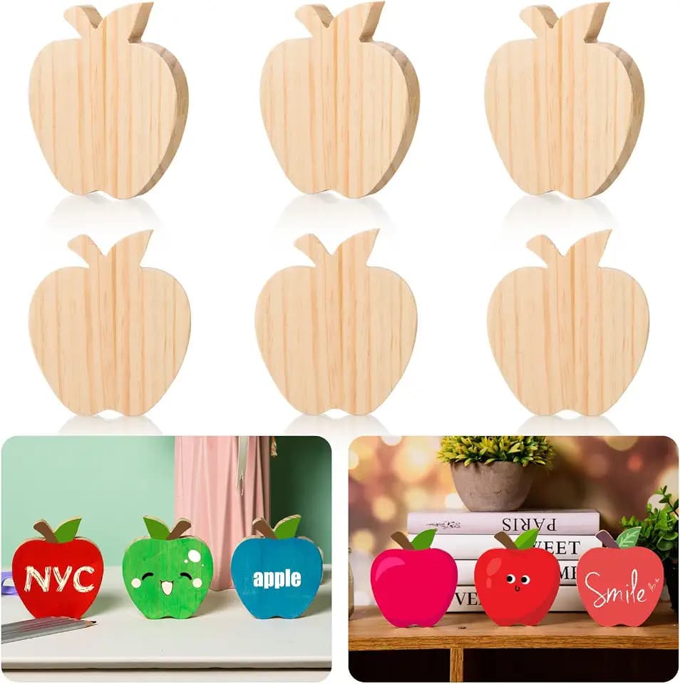 AWIZOM 12 Pcs Wooden Apple Cutouts Unfinished Apple Shaped Table Sign Wood Fruit Blocks to Paint Blank Wooden Table Centerpieces for DIY Crafts Back to School Home Tiered Tray Decor,3.94x3.43