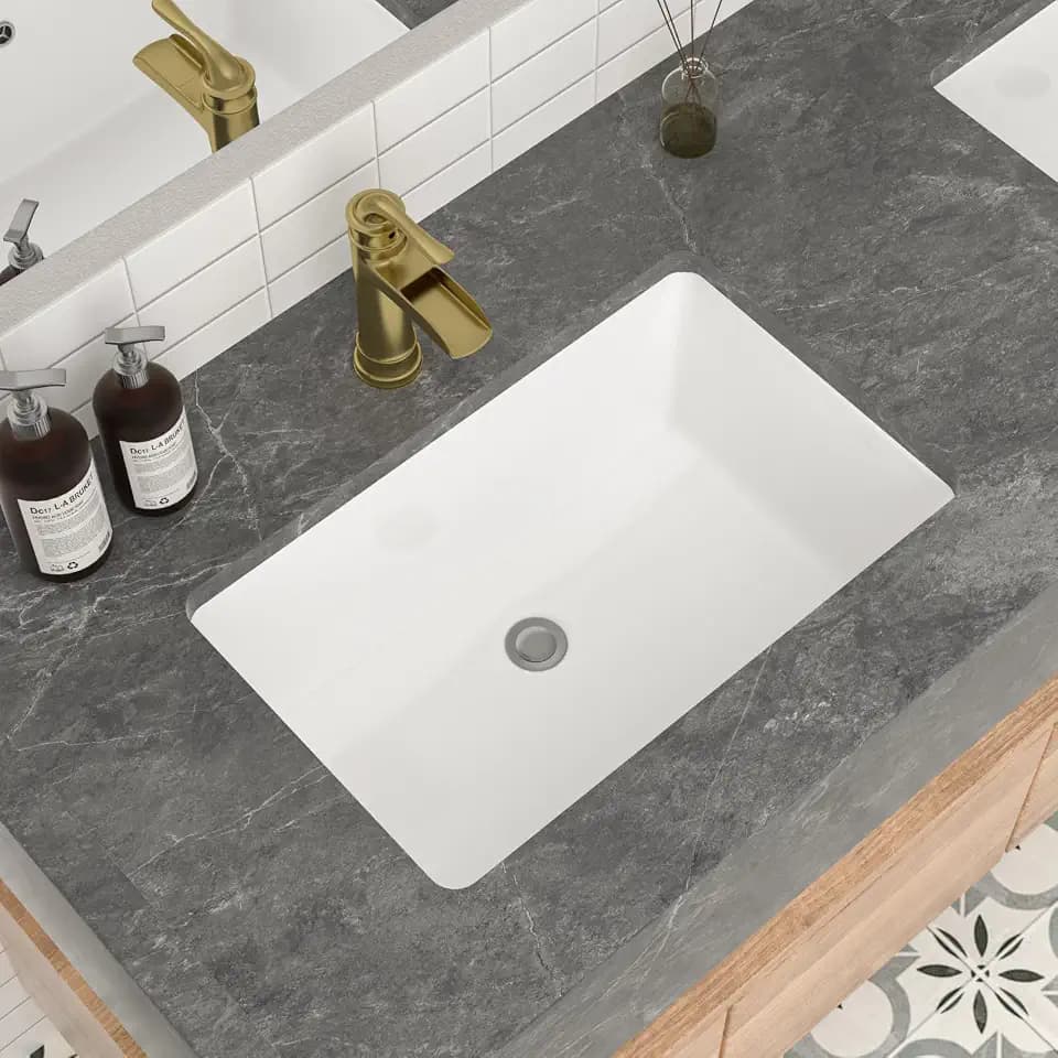 Mocoloo Undermount Bathroom Sink 21 x 13 Inch Rectangle Porcelain White Vessel Ceramic Bathroom Sink 7 Inch Deep Basin with Overflow Lavatory Vanity Top Under Mounted the Counter Interior Size 18 x 11