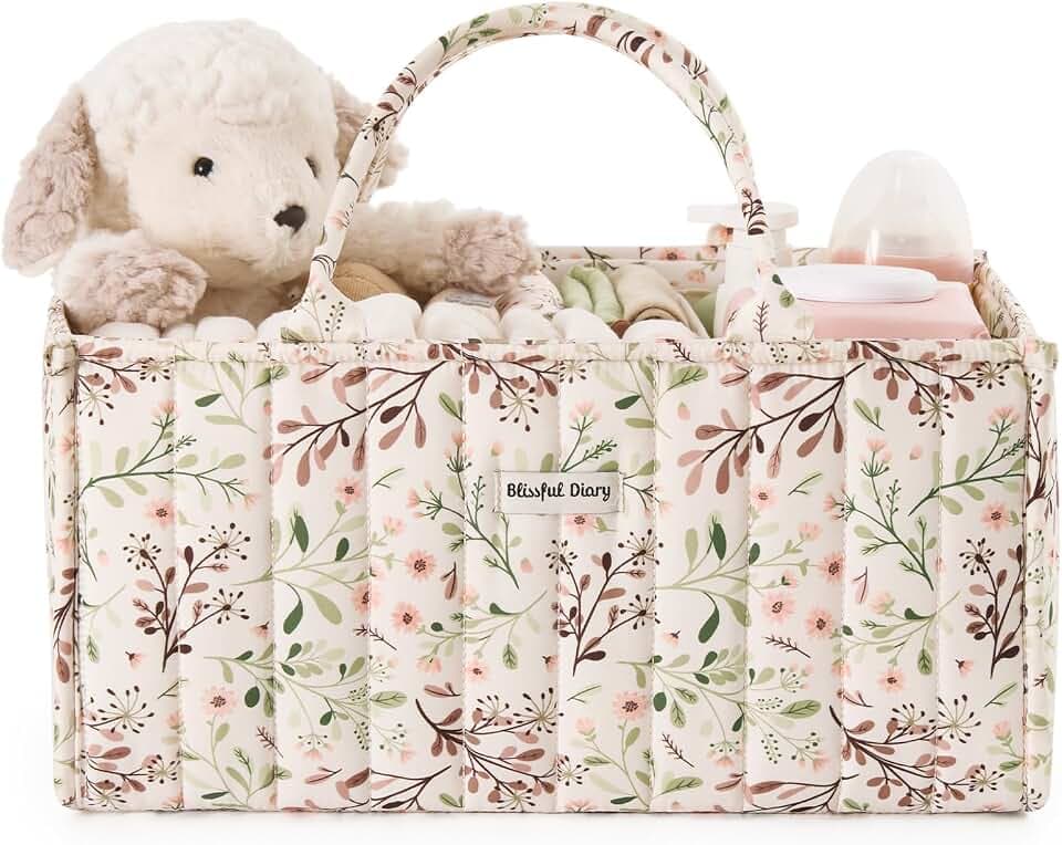 Blissful Diary Floral Diaper Caddy Organizer Storage Basket, Pastoral Daisy