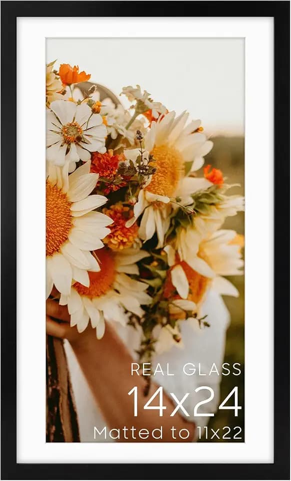 Golden State Art 14x24 Black Picture Frame Mat for 11x22 Real Glass