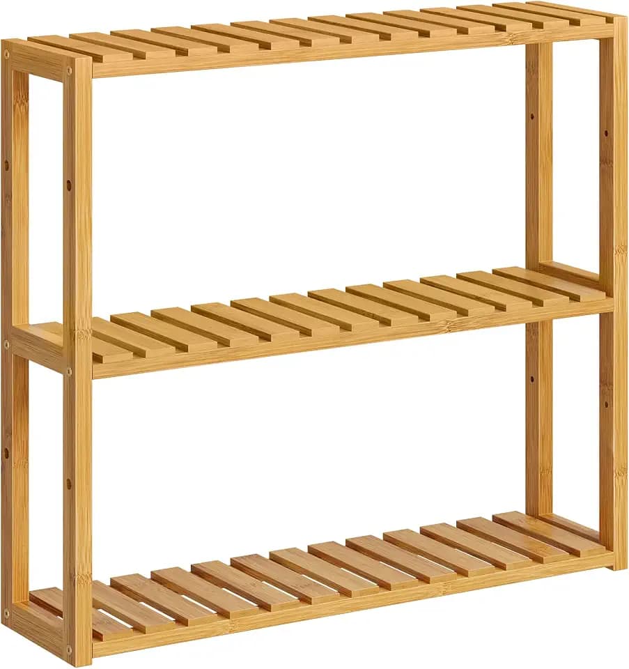 SONGMICS Bamboo Bathroom Shelf, 3-Tier Adjustable Plants Rack