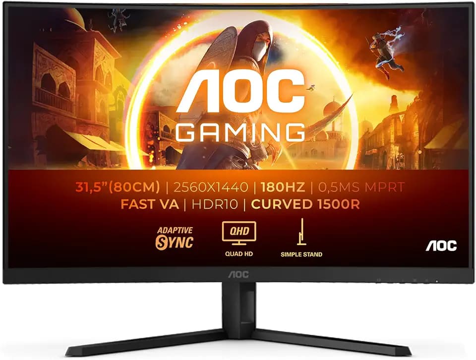 AOC CQ32G4VE 32 Zoll Curved, WQHD Gaming Monitor, 180Hz, Fast VA Panel, 1ms GtG, HDR10, FreeSync, (2560x1440 HDMI 2X 2.0 DP 1x 1.4) Schwarz