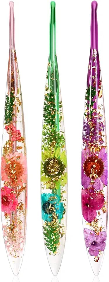 Ergonomic Crochet Hooks Set, 3pc Arthritic Hands Floral Resin, 3.5-4-4.5mm