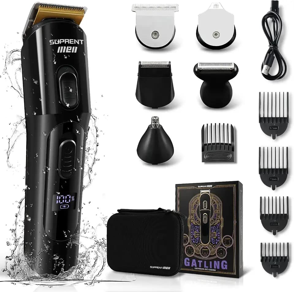 SUPRENT Hair Trimmer for Men- 16 Pieces Mens Grooming Kit with Electric Hair Trimmer, Mustache Body Face Mens Grooming Kit,IPX7 Waterproof, Premium Gift, Suitable for Hair, Nose and Ear