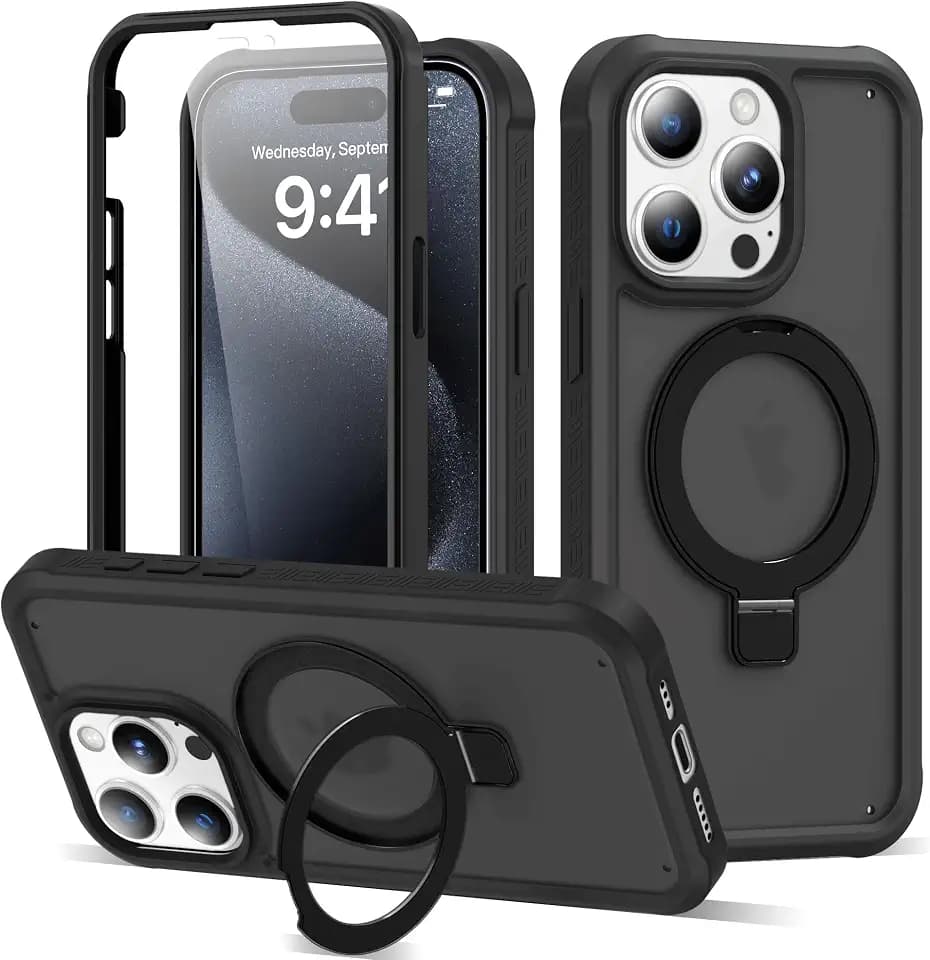Compatible with iPhone 15 Pro Case with Stand 6.1",Black