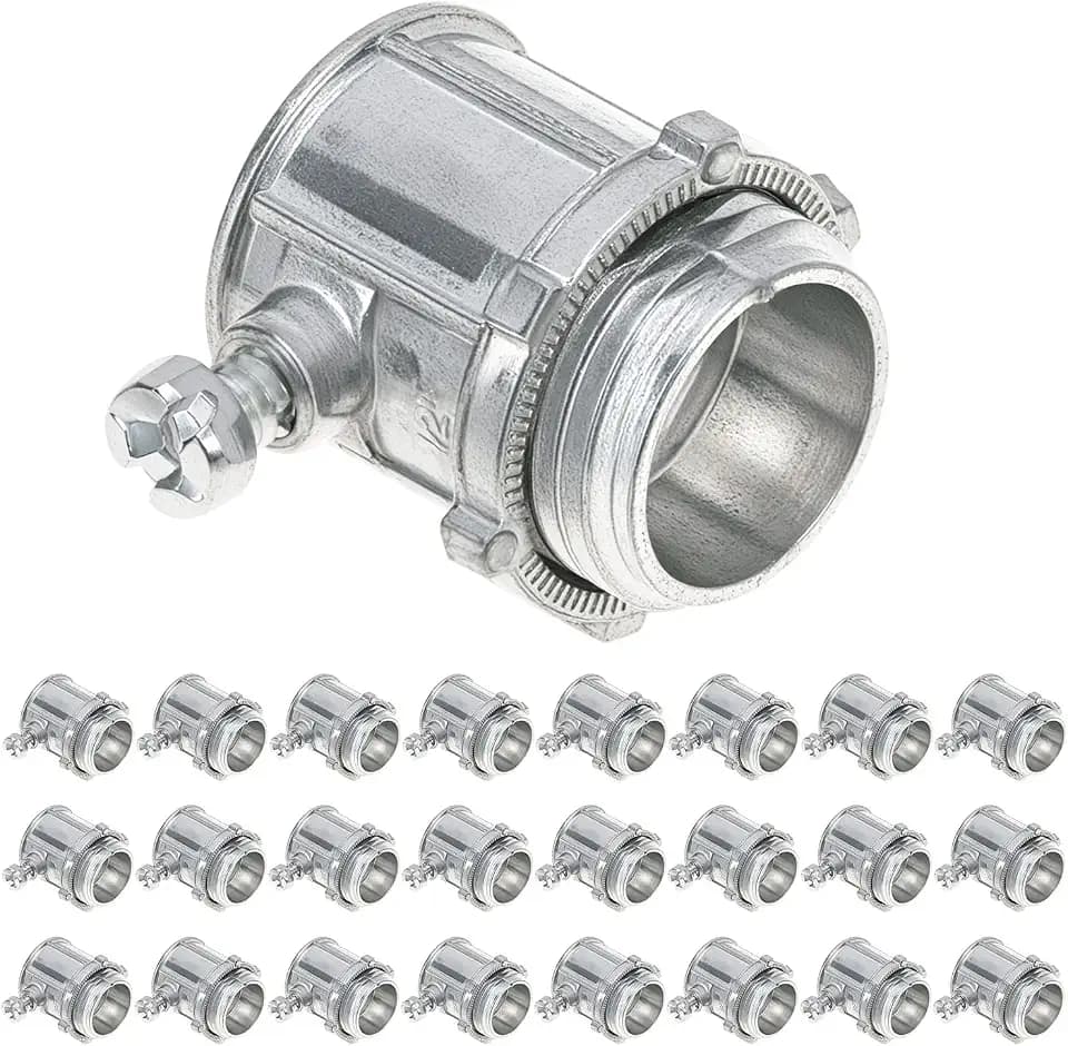 QWORK EMT Set Screw Connectors, 1/2" Zinc Die Cast, 25 Pcs Electrical Conduit Fitting, High Voltage & Easy Installation for EMT Conduit