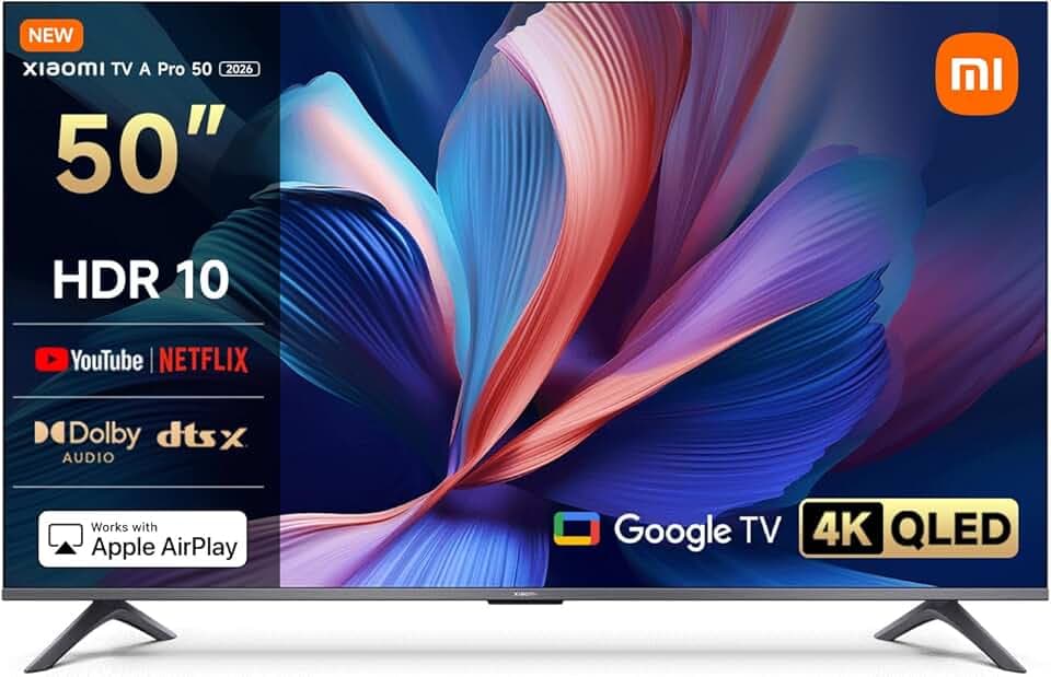 XIAOMI A Pro, 50" (127 cm), 4K UHD QLED, Smart TV, Google TV, Triple Tuner DVB-C/S/S2/T/T2, HDR10, Game Boost 120Hz, MEMC, Sprachsteuerung mit, 2+8GB, Kompatibel mit Apple Airplay & Google Cast