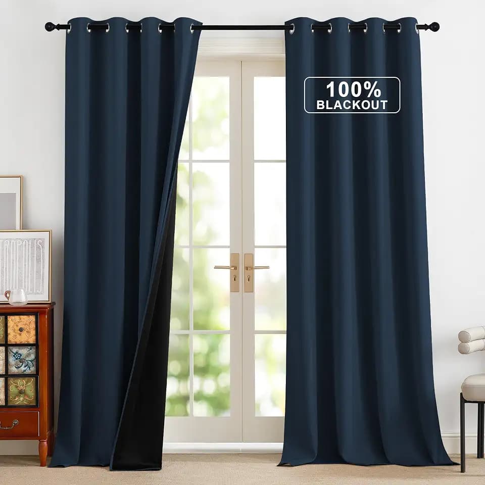 NICETOWN 100% Blackout Navy Blue Curtains 96 inch Long for Nursery Baby