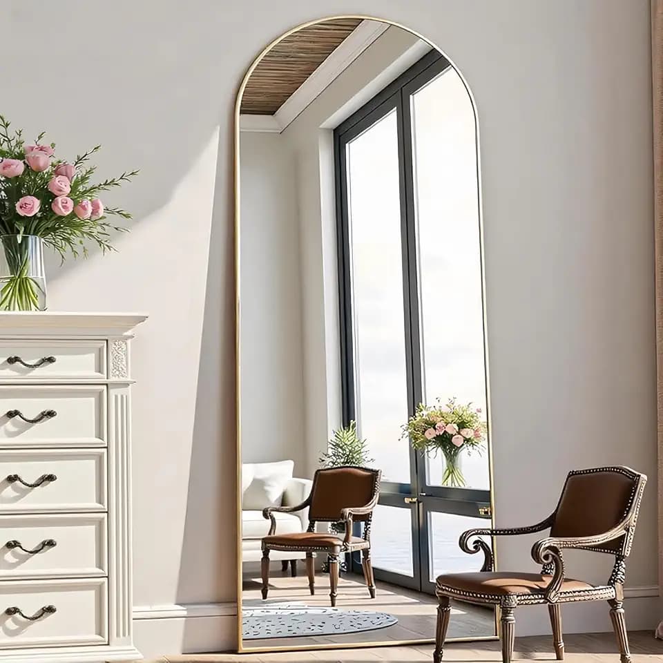 Rowjut Arched Full Length Floor Mirror 59"x18" Full Body Mirror(Gold)