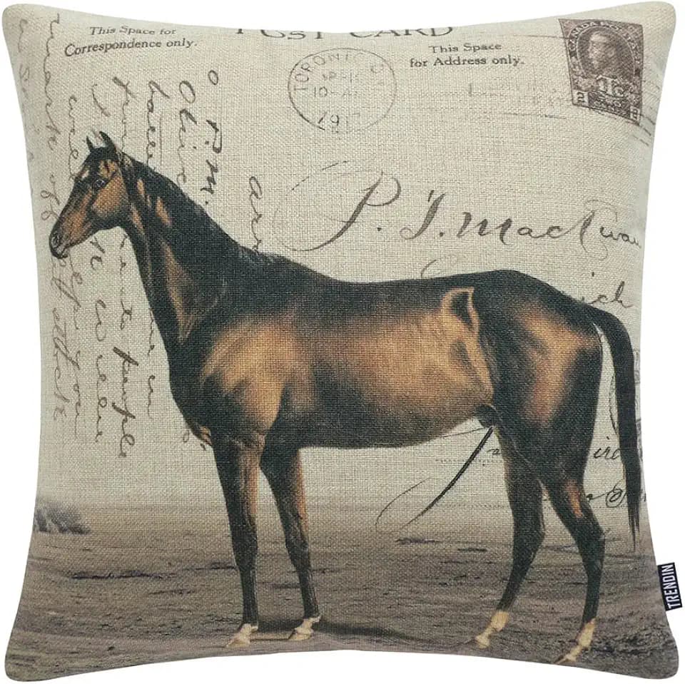 TRENDIN Farmhouse Horse Square Pillow Cover 18x18 Inch Decorative Throw Pillowcase, Farmhouse Horse PL229TR
