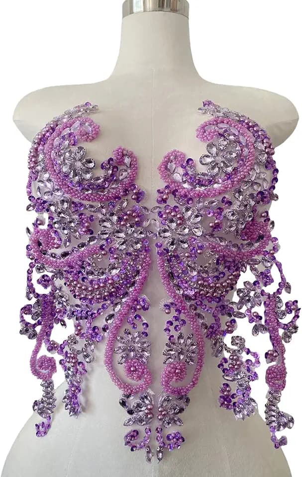 Hand-Made Beaded Rhinestons DIY Clothing Appliques Patch sew on Decoration Flower Applique Dress Accessories (Violet)