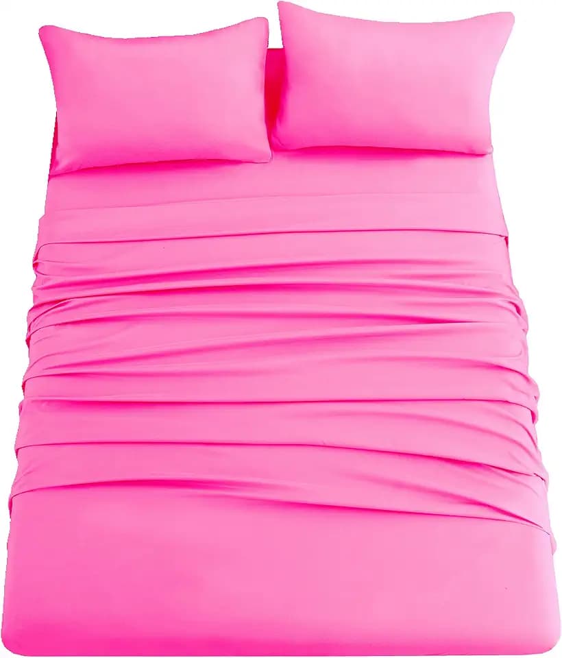 Ghooss King Size Bed Sheets Set 4 Pieces Ultra Soft, Brushed, Fade Resistant 1800 Series Microfiber Hotel Luxury Bedding Sheets - 14" Deep Pocket Sheets & Pillowcases, Easy Care - Hot Pink, King