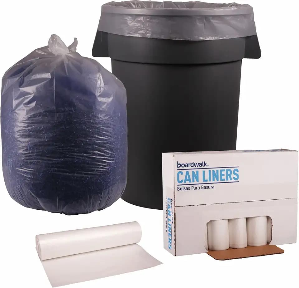 Boardwalk Recycled Low-Density Polyethylene Can Liners, 56 Gallon Garbage Bags, 1.1 mil, 43" x 47", Clear, 10 Bags/Roll, 10 Rolls/Carton