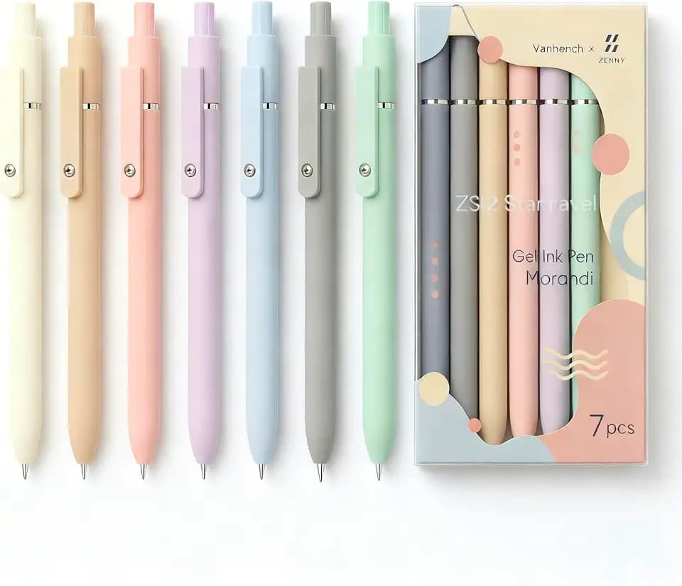 Vanhench 7Pcs Black Ink Gel Pens Smooth Writing Quick Dry Fine Point 0.5 mm